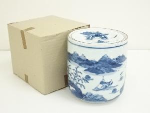 洞華造　染付山水水指（箱付）